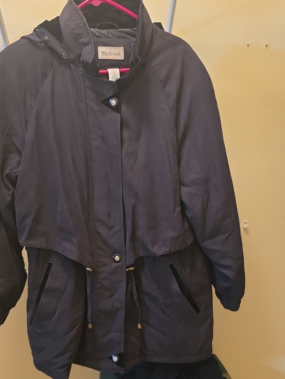 Westbound Black Hooded Trench Coat with Drawstring Waist